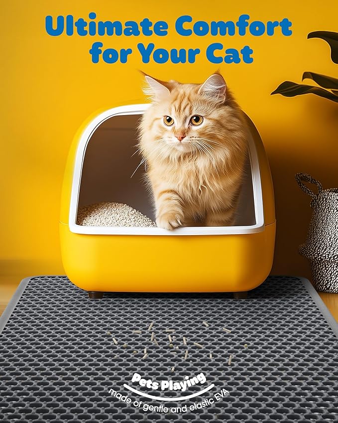 Powools Cat Litter Mat, 23.2 x 14.6 in, Waterproof, Non-Slip, Grey