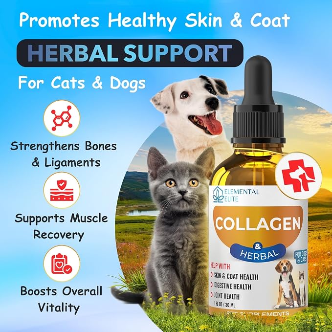 EDUZEBRA Liquid Collagen for Dogs and Cats, Skin & Coat Supplement, Itch Relief, Joint & Mobility Support, Enriched with Grass-Fed Collagen, Daily All-in-One Pet Health Formula