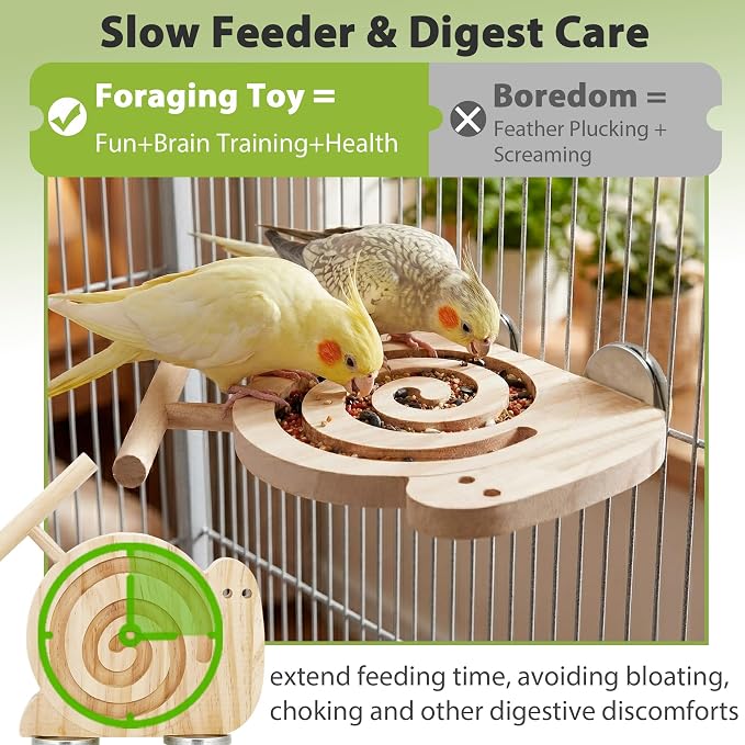 Bird Foraging Toys with Perch, for Novice/Older/Slow-Learning Birds