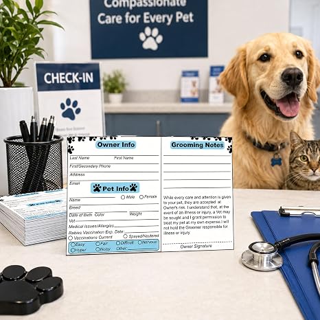 Cat Pet Dog Grooming Cards Groomer Information Check-in Cards for Dog Cat