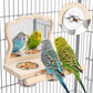 Wooden Bird Perch Toy with Mirror & Stainless Steel Bowl, Cage Accessory