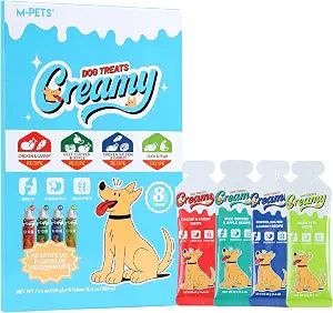 Creamy Lickable Dog Treats, 4 Flavor Variety Pack, 8 Tubes Squeeze Up Soft Dog Snacks for Puppies & Seniors, Reward Training or Food Topper,Low-Calorie Grain Free Puree for Joint & Digestive Health