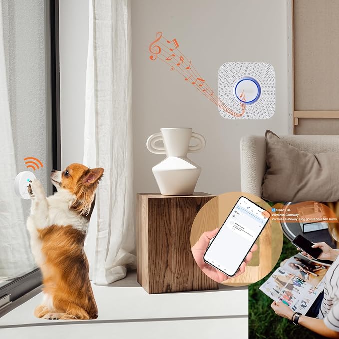 Dog Door Bell for Potty Training to Go Outside, WiFi Doggie Door Bell, Wireless Doggy Doorbell with Phone App,Waterproof Touch Button with Large Activate Range (1 WiFi Receiver 1 Button)
