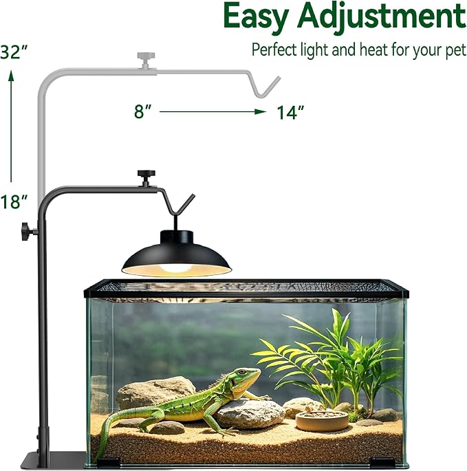 Reptile Heat Lamp Stand, Adjustable 18"-32"H Light Holder, Heavy Base