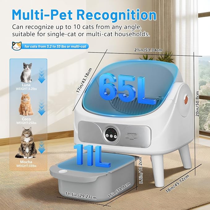 DuckSky Automatic Litter Box, Open-Top Self Cleaning Cat Litter Box for Multiple Cats, Large Capacity Robot, APP Control, Safety Protection,1 Odor Eliminator, 2 Rolls Litter Liner Bags,