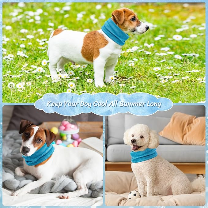 Dog Cooling Bandana Collar, Dog Bandanas Ice Instant Cooling Pet Bandana Scarf Collar Small Medium Dogs, Breathable Ice Towels Bulldog Cats Ice Collar Summer Cooling Towel Neck Wrap Leash Hole Blue