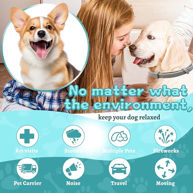 Calming Collars for Dogs, 4 Packs Dog Calming Collar Contains Long Lasting Pheromone for 60 Days, Separation/Stress/Anxiety Relief for Dogs, Adjustable for Small Medium Large Dog (Grey)