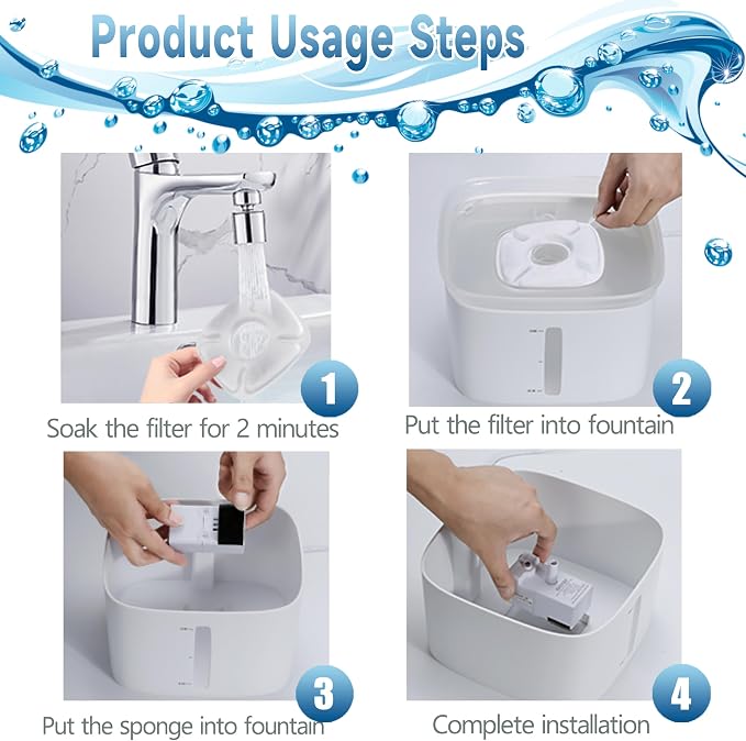 34 Pcs Cat Water Fountain Filters Replacement Compatible with VEKEN 95oz/2.8L Cat Water Fountain Filters Automatic Dog Water Fountain Filters Pet Fountain