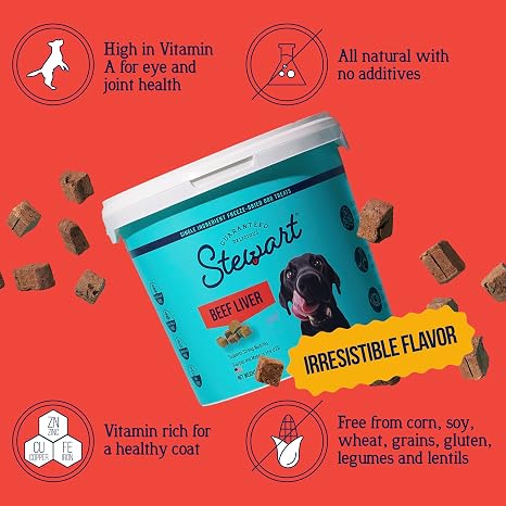 Stewart Freeze Dried Dog Treats, 100% Beef Liver, 21 oz Tub