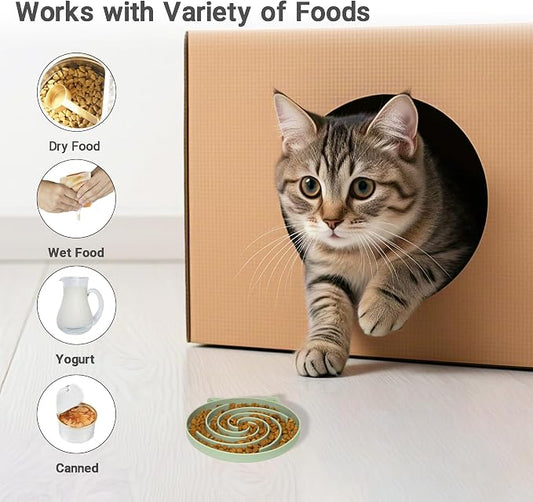 Bifeaw Slow Feeder Cat Bowl, Easy to Clean Silicone Bowl, Ideal for Dry and Wet Food (Green and Blue)