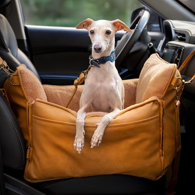 NOAH & PAW Small Dog Car Seat for Small Medium Pets with Harness Clip, 4X Safety Feature, Washable Dog Seat for Car, Orthopedic Foam Wrapped with Plush, Vegan Leather