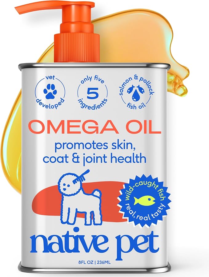 Native Pet Omega 3 Fish Oil for Dogs & Cats – Wild Alaskan Salmon Oil for Dogs Skin and Coat, Supports Joints, Heart & Shedding – Fast-Absorbing Omega 3 6 9 Liquid Supplement – 8oz