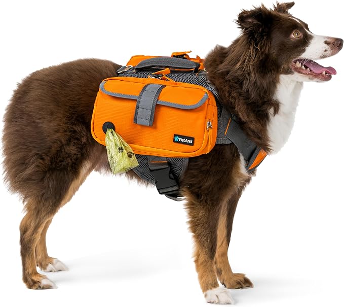 PetAmi Dog Backpack for Medium Large Dogs, Hiking Saddle Bag, Orange