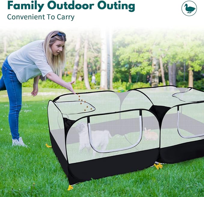 Small Animals Playpen,Pet Cage Tent Large Chicken Run Coop with Detachable Bottom Breathable Transparent Mesh Walls, Foldable Pet Enclosure for Puppy Kitten Rabbits Indoor Outdoor Playpen