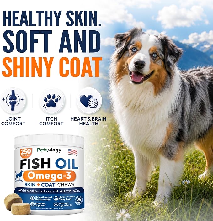 Omega 3 for Dogs - 250 Fish Oil Chews for Dog Shedding & Allergy Relief