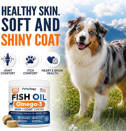 Omega 3 for Dogs - 250 Fish Oil Chews for Dog Shedding & Allergy Relief