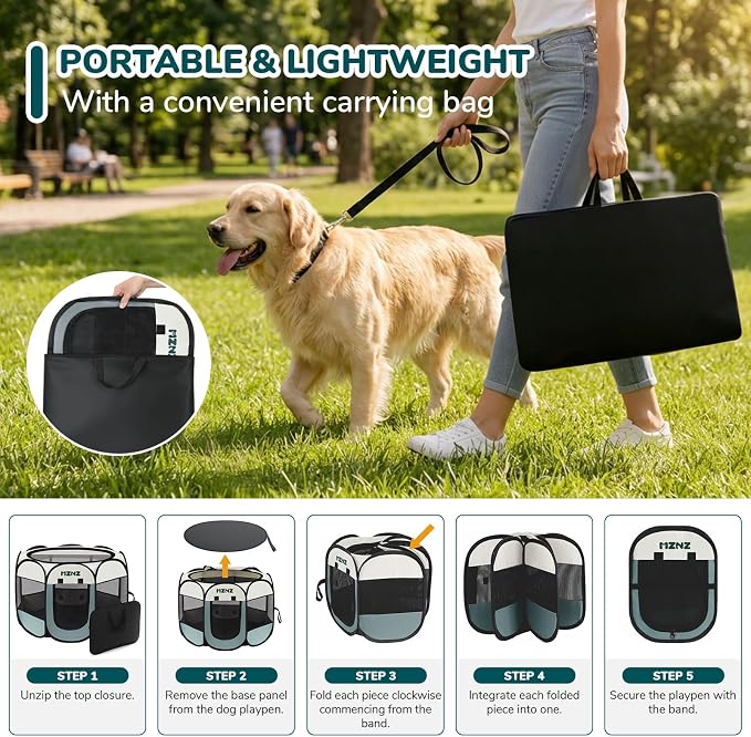 Dog Playpen, Portable Cat Playpen Crate Indoor for Dogs Cats Rabbits, Foldable Small Animal Guinea Pigs Bunny Cage Enclosure for Outdoor, Pop Up Dogs Cats Tent Kennel with Carrying Case, Grey