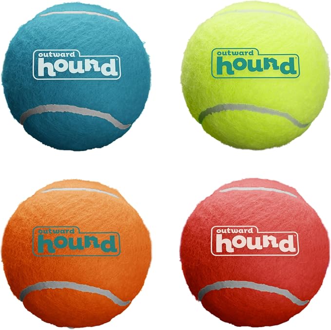 Outward Hound Squeaker Ballz Tennis Ball Dog Toy, Medium, 2.5", 4‑Pack