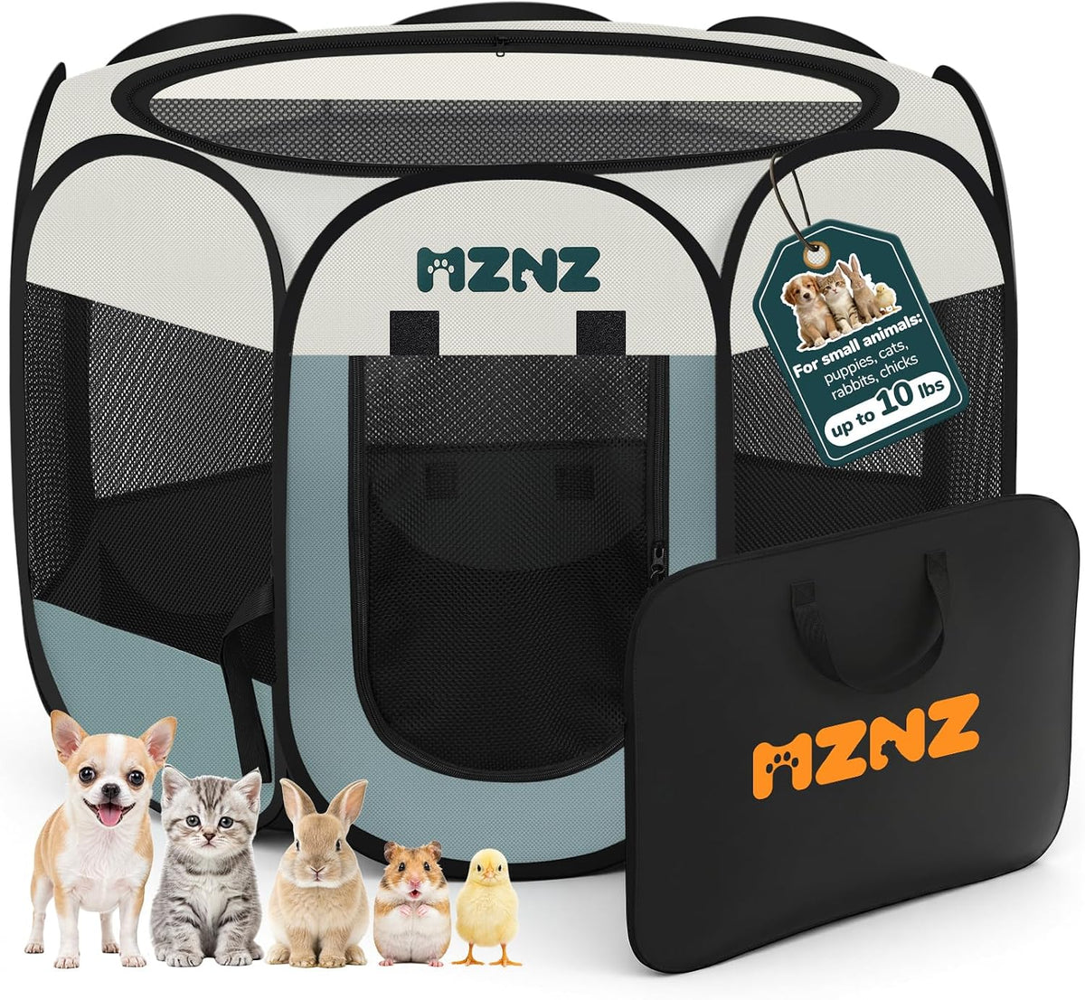 Dog Playpen, Portable Cat Playpen Crate Indoor for Dogs Cats Rabbits, Foldable Small Animal Guinea Pigs Bunny Cage Enclosure for Outdoor, Pop Up Dogs Cats Tent Kennel with Carrying Case, Grey