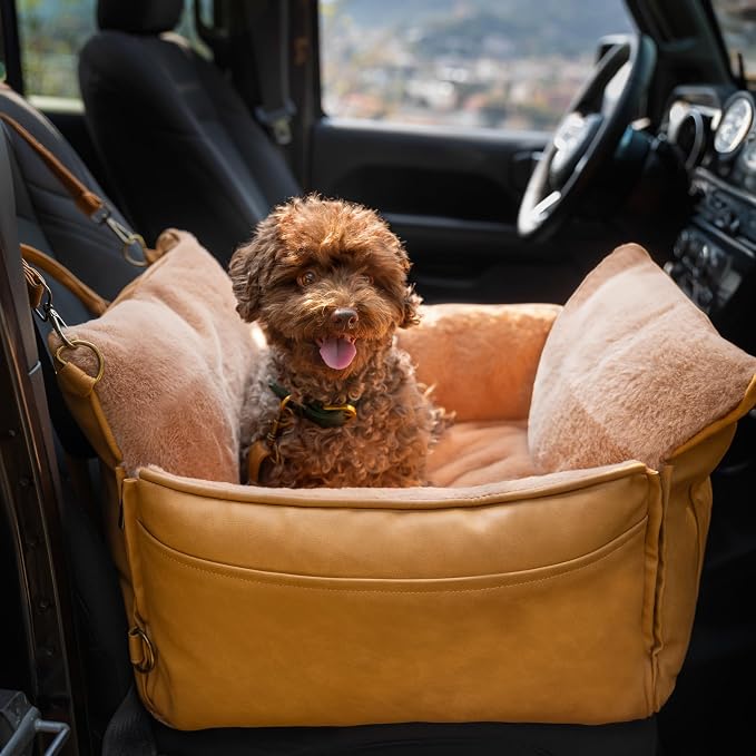 NOAH & PAW Small Dog Car Seat for Small Medium Pets with Harness Clip, 4X Safety Feature, Washable Dog Seat for Car, Orthopedic Foam Wrapped with Plush, Vegan Leather