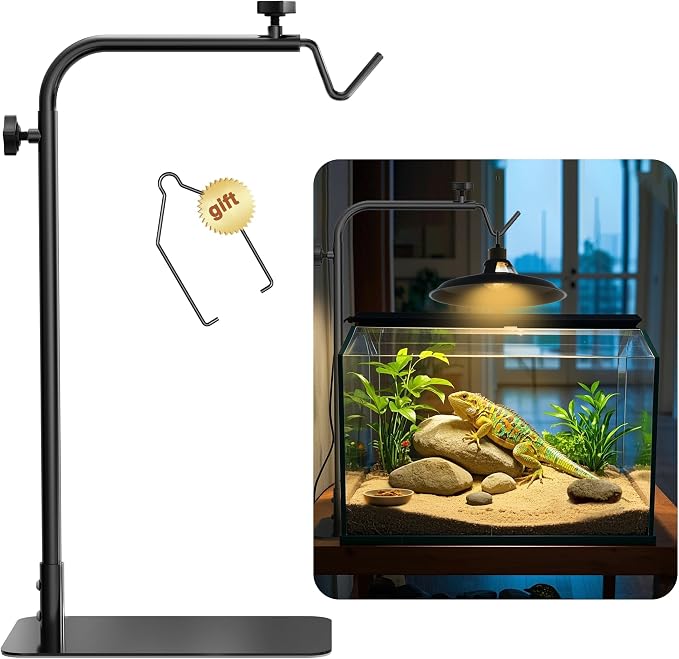 Reptile Heat Lamp Stand, Adjustable 18"-32"H Light Holder, Heavy Base