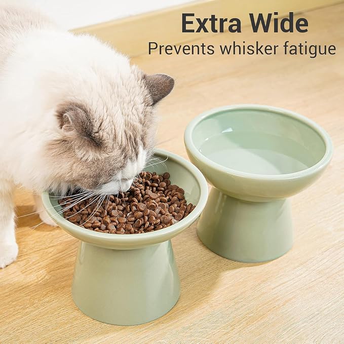 CEEFU 2-Pack Elevated Ceramic Cat Bowls Extra Wide for Food & Water