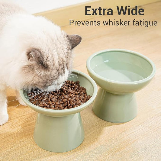 CEEFU 2-Pack Elevated Ceramic Cat Bowls Extra Wide for Food & Water