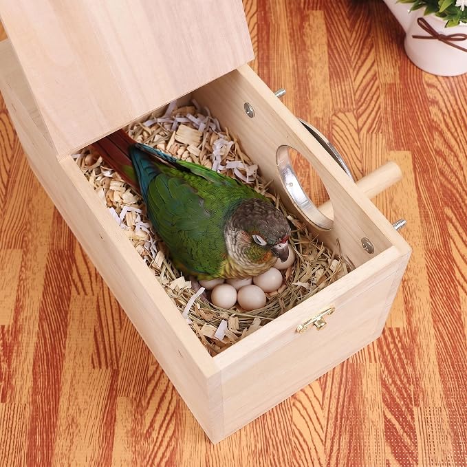 YJJKJ Wood Parakeet Nest Box with Bird Water Feeder, Breeding Bird Cage House for Lovebirds Cockatiel Parrotlets Budgerigar Small Parrot