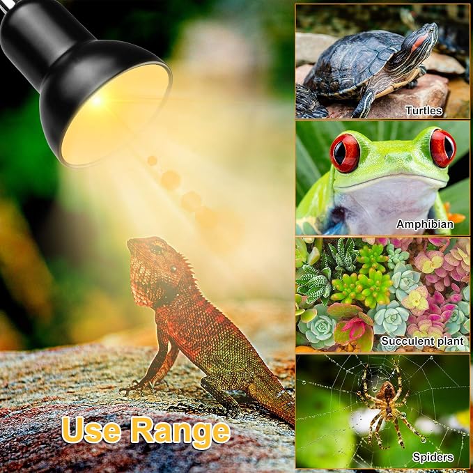 Dallfoll Reptile Heat Lamps, Turtle Lamp UVA/UVB Turtle Aquarium Tank Heating Lamps with Clamp, 360°Rotatable Basking Lamp for Reptiles Lizard Turtle