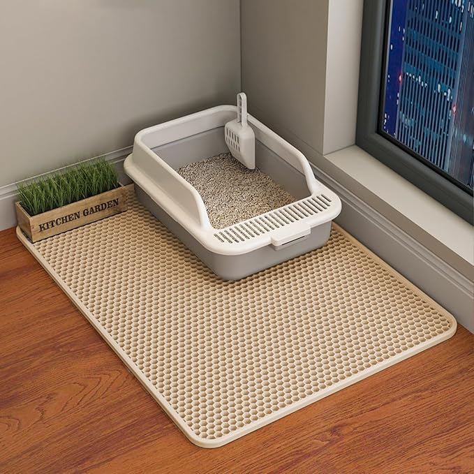 Cat Litter Mat, Double Layer Cat Litter Box Mat (30x22 Inch, Khaki)