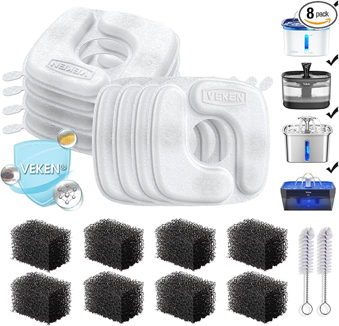 Veken Cat Water Fountain Filters, F1 Series, 8 Pack Replacement Filters