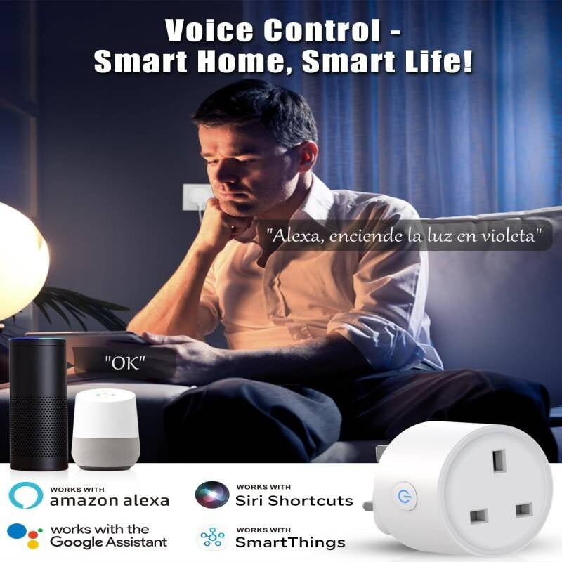 Smart Plug 2 Pack, WiFi Alexa Plug, Voice Control & Timer Plug Scheduling, Energy Monitoring Smart Plugs That Work With Alexa, Smart Plugs With Group Control & Plug Timer, No Hub Required