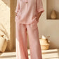 Womens Solid Color V-Neck Three-Quarter Sleeve Pants Casual Set