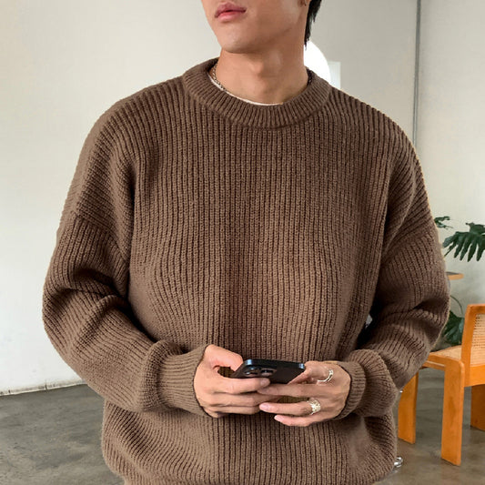 Thickened Chunky-Knit Crew-Neck Sweater For Men