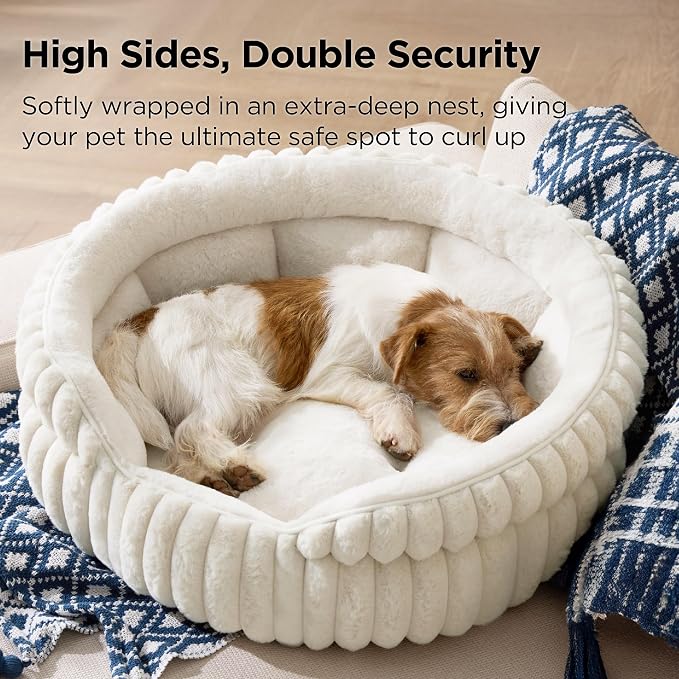 Bedsure ComfyFleece® Washable Cute Small Medium Dog Bed,Round Pet Bed,26in