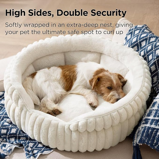 Bedsure ComfyFleece® Washable Cute Small Medium Dog Bed,Round Pet Bed,26in