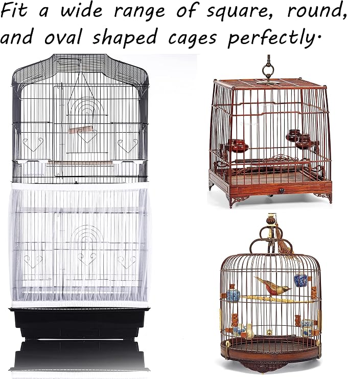 Tamu style Bird Cage Seed Catcher, Stretchy Mesh Skirt, 55-100 inch, White