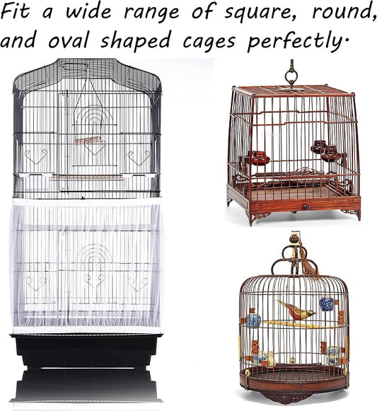 Tamu style Bird Cage Seed Catcher, Stretchy Mesh Skirt, 55-100 inch, White