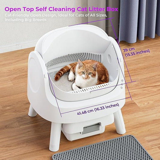 PetPivot, Automatic Cat Litter Box, Open Top Litter Box for Multiple Cats, Self Cleaning Litter Box with Liners and Mat Included (Updated Sensors + Local Support)