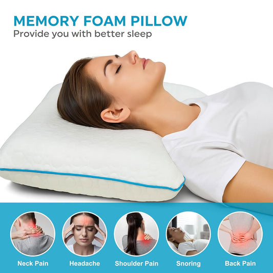 Memory Foam Bed Pillow, Orthopedic Pillow for Neck support, Size 60 x 40 cm, Shoulder and Neck Pain Relief, Cooling Pillowcase