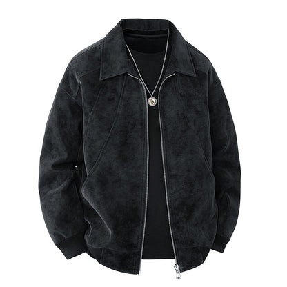 Trendy Lapel Collar Workwear Casual Suede Jacket