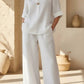 Womens Solid Color V-Neck Three-Quarter Sleeve Pants Casual Set