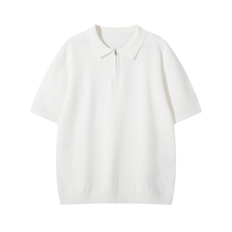 Mens Wear Textured Knitted Short-Sleeve Polo Shirt