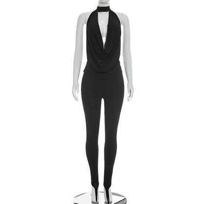 Womens Halterneck Backless Lace-Up Two-Piece Set