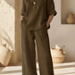 Womens Solid Color V-Neck Three-Quarter Sleeve Pants Casual Set