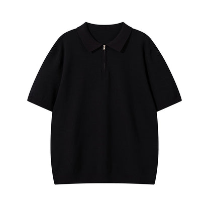 Mens Wear Textured Knitted Short-Sleeve Polo Shirt