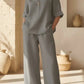 Womens Solid Color V-Neck Three-Quarter Sleeve Pants Casual Set
