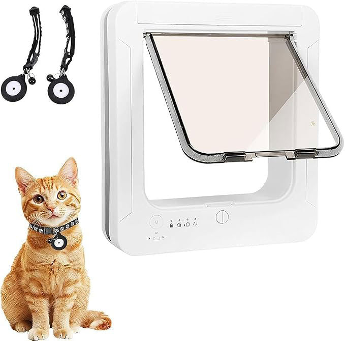 Automatic Cat Door, Smart Pet Door Collar Activated Cat Flap with Advanced Sensing Technology for Indoor Outdoor Use Size 10.24x11.61in